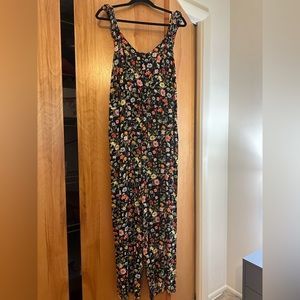 LOFT black and floral jumpsuit
